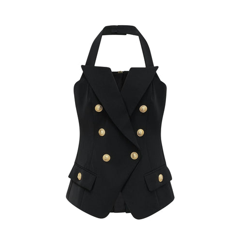 Amabile Top - Double - Breasted - halter neck - Embossed Gold Buttons - Viscose