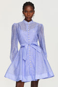 Amalia Blue Diamond Embellished Button-Up Mini Dress