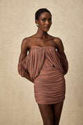 Amalia Bodysuit & Skirt - Open Back Off - Shoulder - Ruched Detailing - High - Rise Cut - Side Zip Fastening