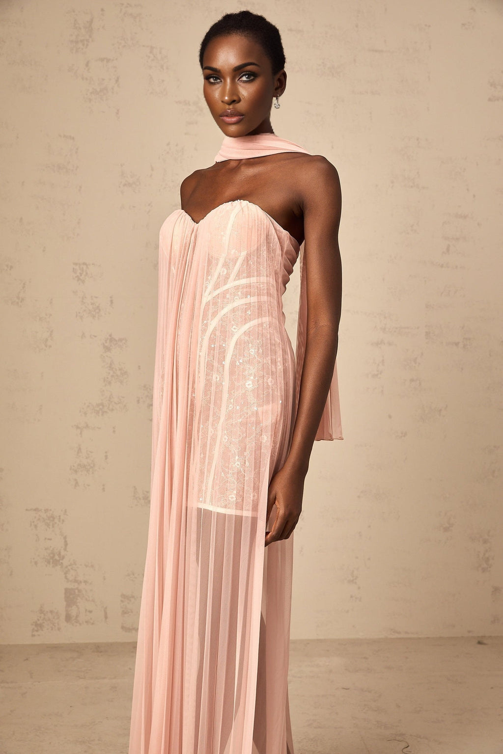 Amalia Maxi Dress - Off - Shoulder Pleated Tulle - Sweetheart Neck - Ribbon Design