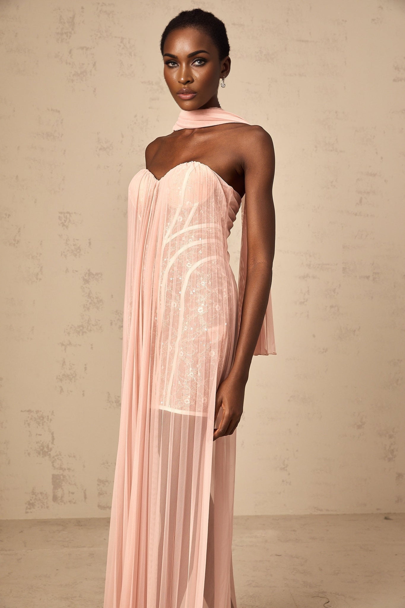 Amalia Maxi Dress - Off - Shoulder Pleated Tulle - Sweetheart Neck - Ribbon Design