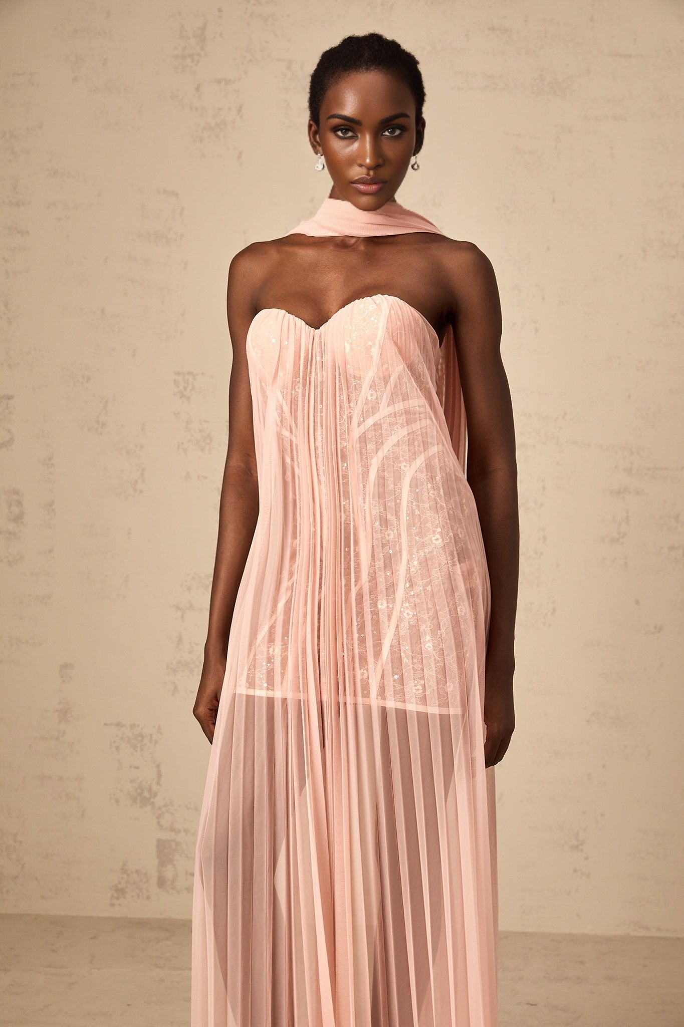 Amalia Maxi Dress - Off - Shoulder Pleated Tulle - Sweetheart Neck - Ribbon Design