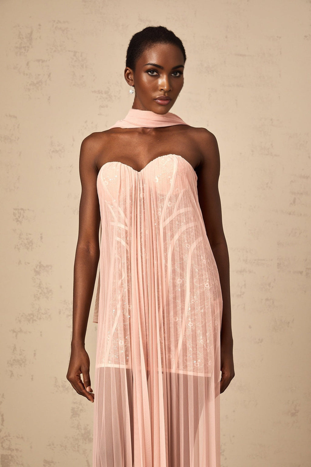 Amalia Maxi Dress - Off - Shoulder Pleated Tulle - Sweetheart Neck - Ribbon Design