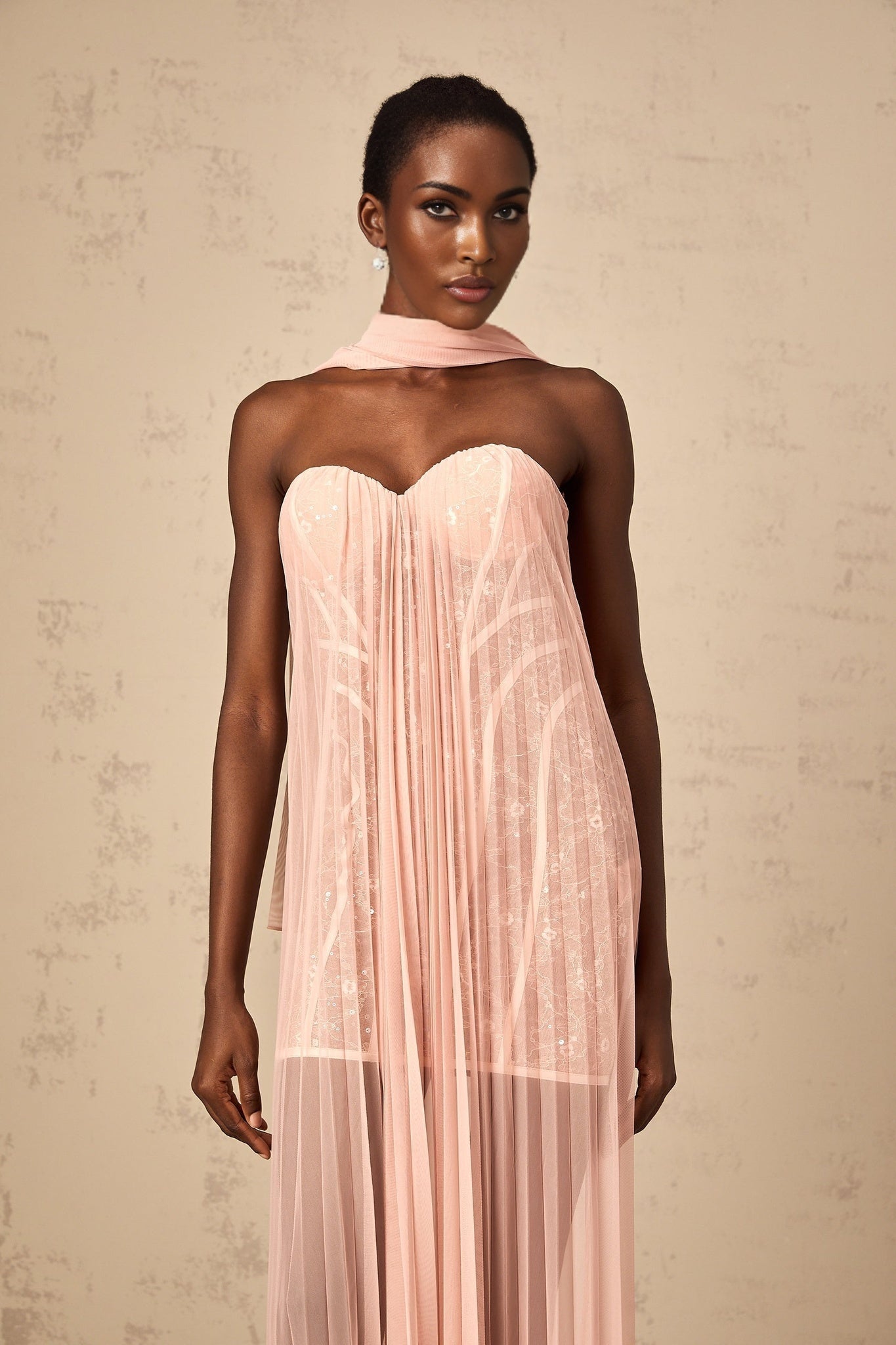 Amalia Maxi Dress - Off - Shoulder Pleated Tulle - Sweetheart Neck - Ribbon Design