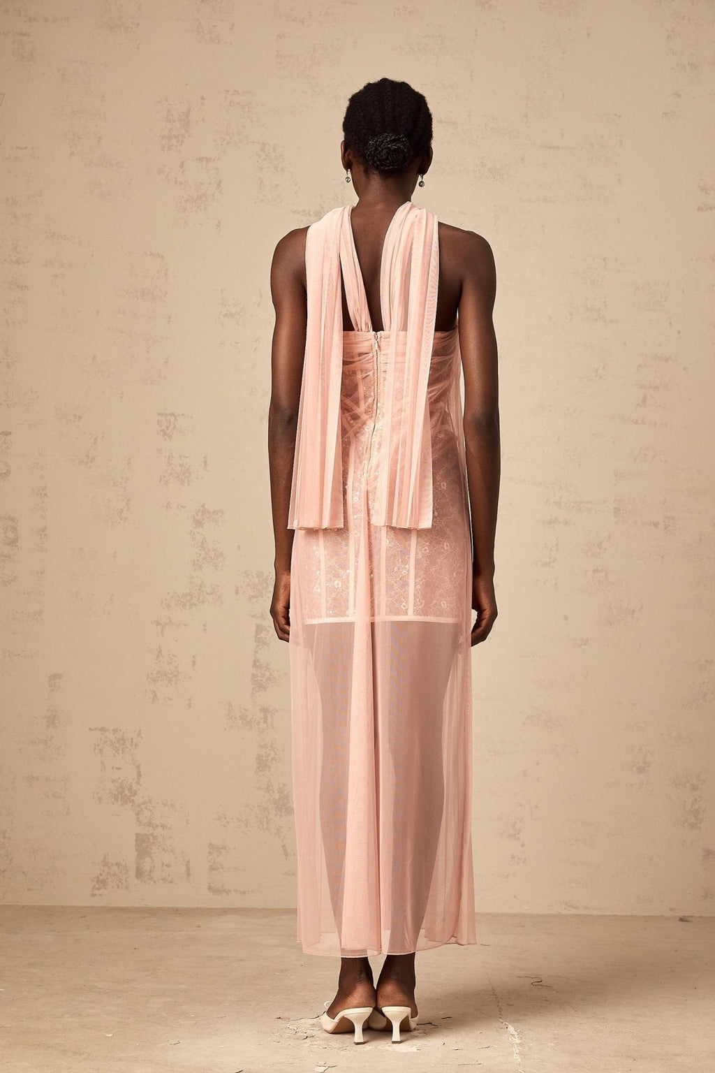 Amalia Maxi Dress - Off - Shoulder Pleated Tulle - Sweetheart Neck - Ribbon Design