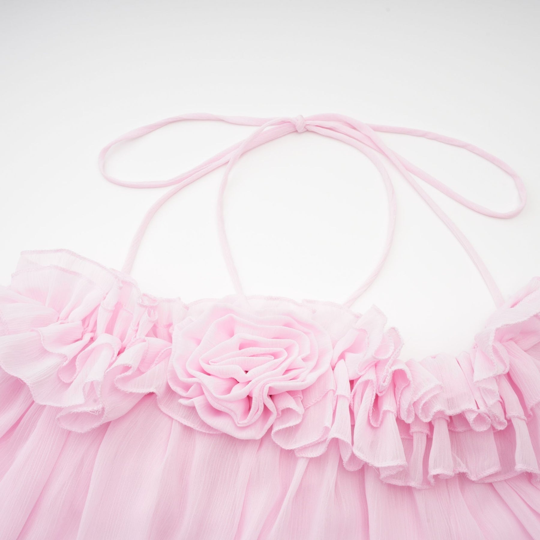 Amara Halter Blouse - Ruffle Trim - Floral Appliqué - Long Sleeves - Sheer Look