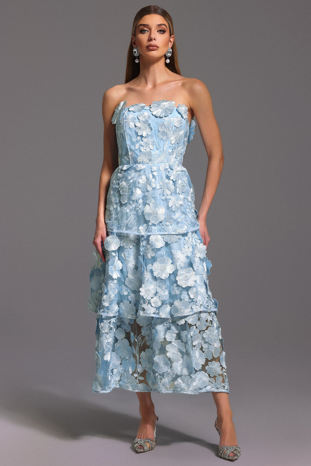 Amari Blue Lace Off-the-Shoulder Maxi Dress