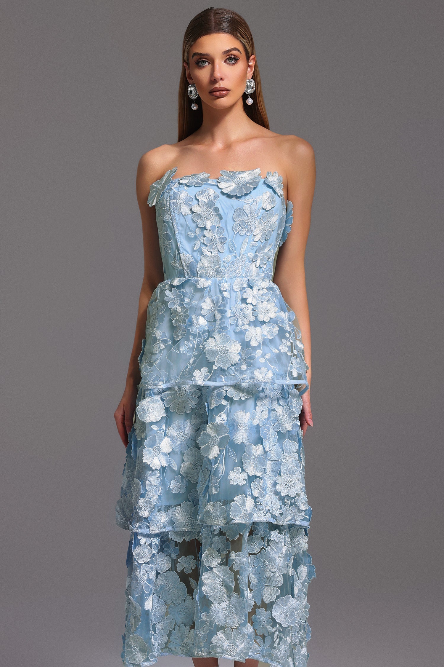 Amari Blue Lace Maxi Dress for Special Occasions