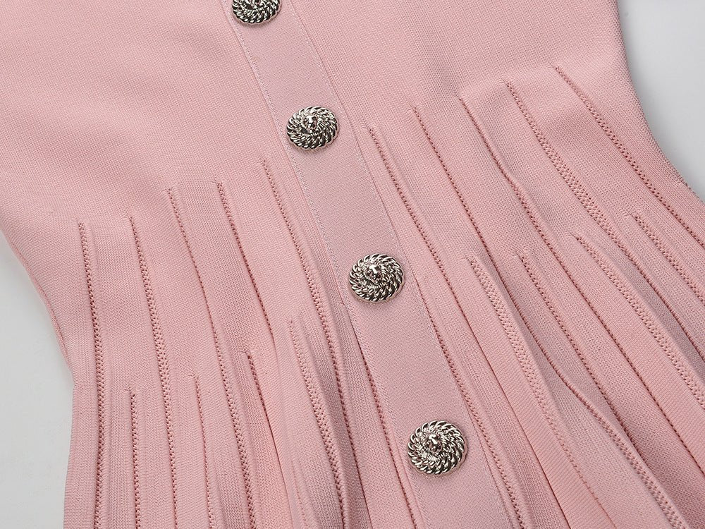 Amari Dress - A - Line Silhouette - Flared Skirt - Long Sleeves - Tailored Fit - Decorative Buttons
