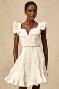 Amaya Mini Dress - Sweetheart Neck - Frilled Neckline - Pleated Detailing - Boned Bodice - Belt Loops