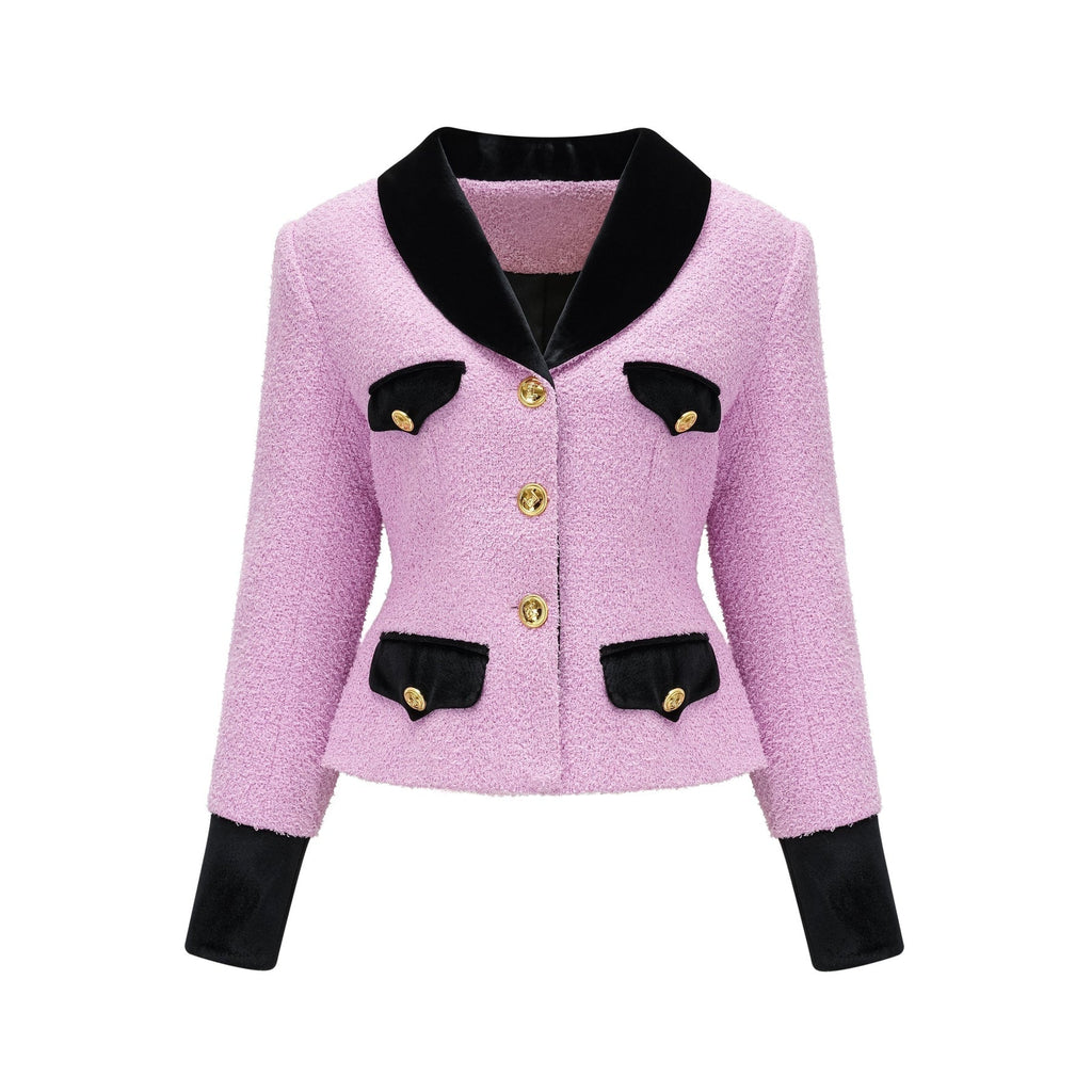 Amber Blazer & Skirt - V Neck Design - Front Button Embellishments - Cinched Waist - Rear Zip Fastening