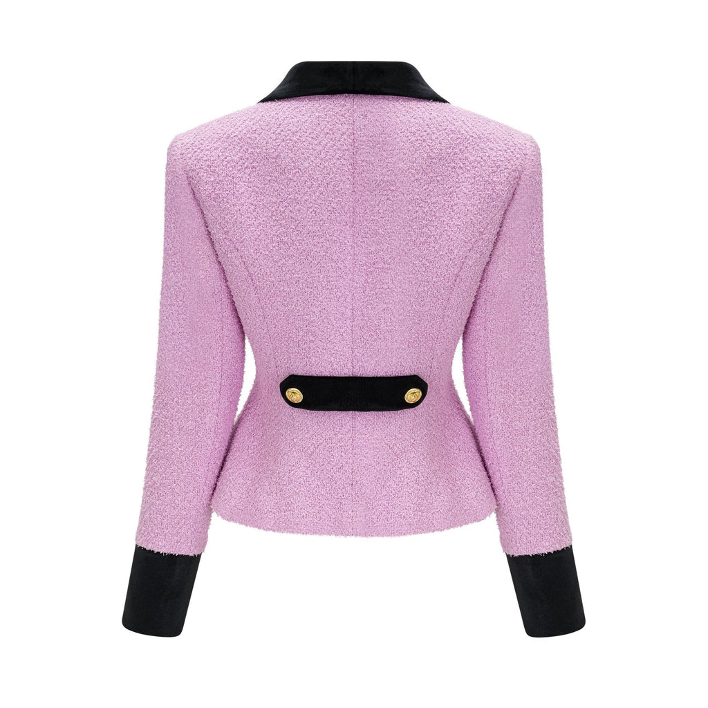 Amber Blazer & Skirt - V Neck Design - Front Button Embellishments - Cinched Waist - Rear Zip Fastening
