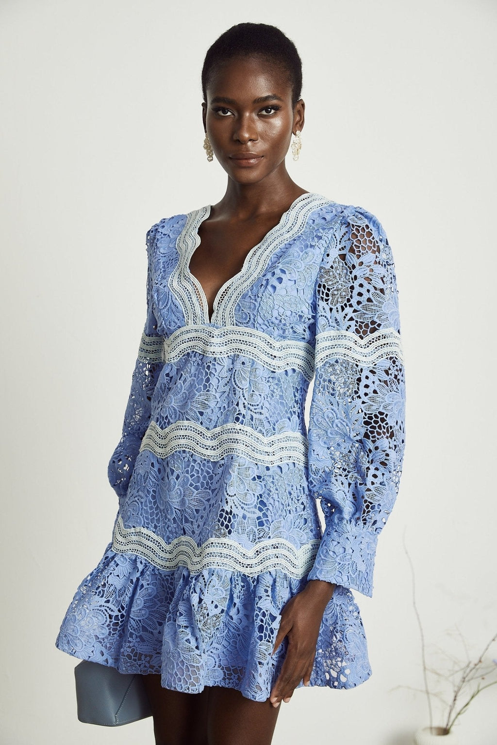 Ambra Floral Midi Dress - V - Neck Long Sleeves - Open - Back Detail - Whimsical Flounce Hem - A - Line Silhouette