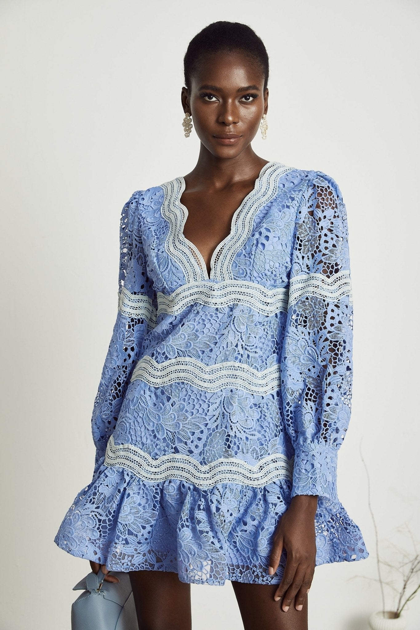 Ambra Floral Midi Dress - V - Neck Long Sleeves - Open - Back Detail - Whimsical Flounce Hem - A - Line Silhouette