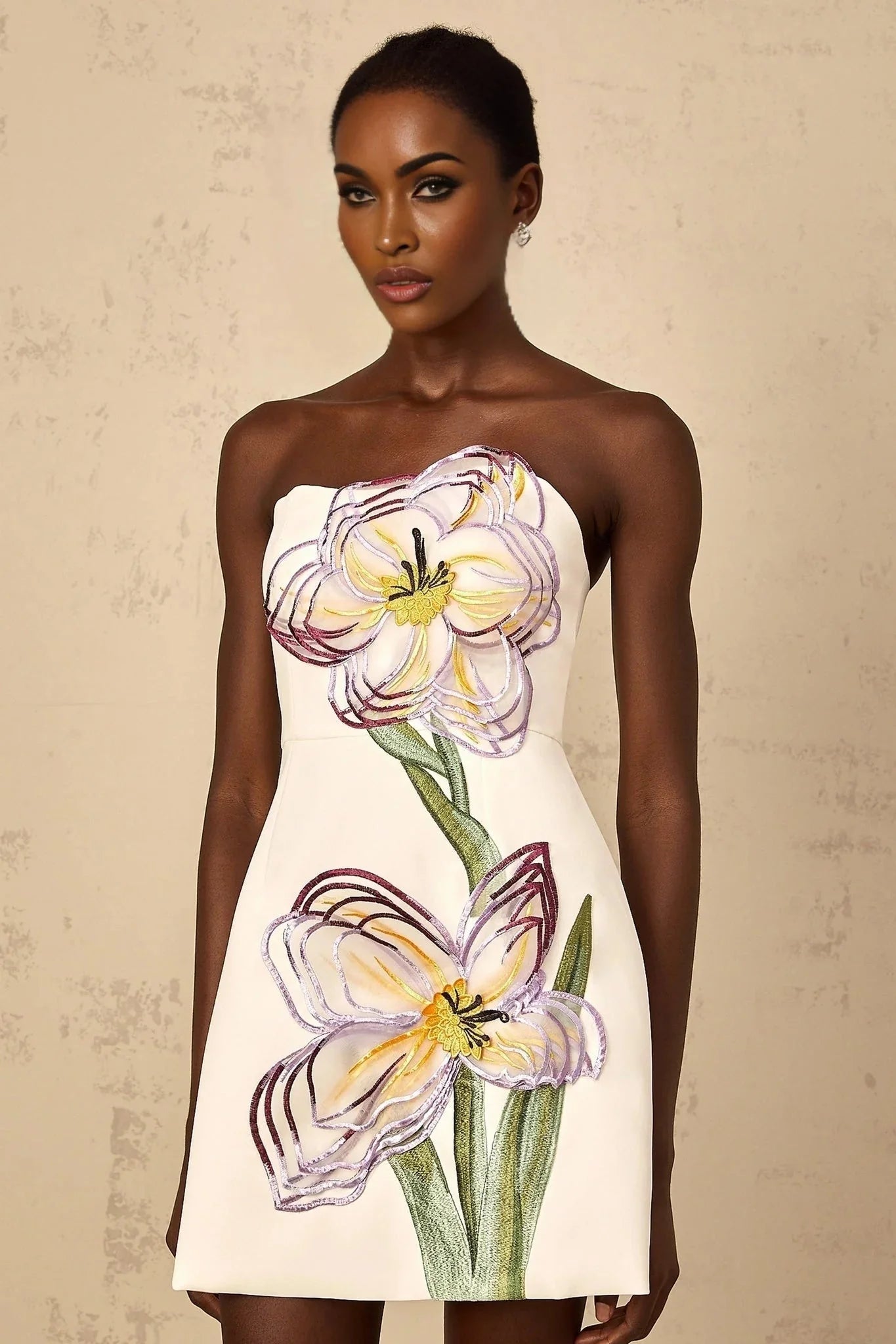 Ambra Mini Dress Sequin Floral Off - Shoulder White & Multicolor