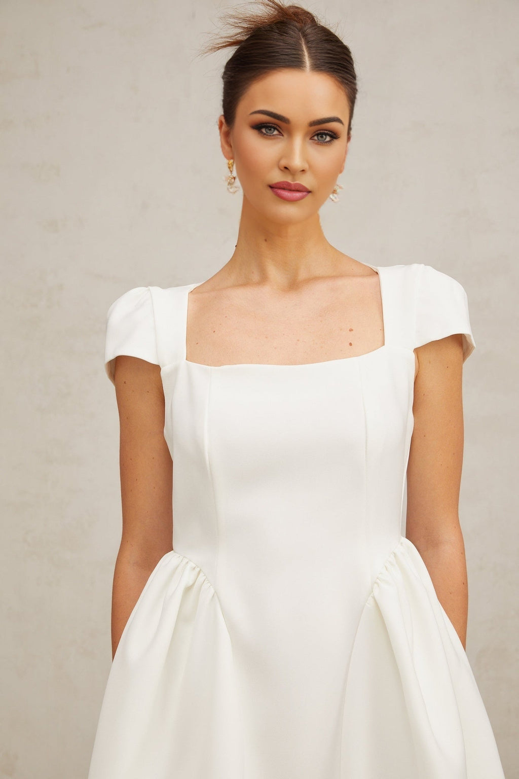 Ambra Mini Dress - Square Neck - Cap Sleeves - Open Back - Pleated Detailing