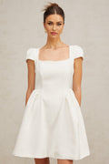 Ambra Mini Dress - Square Neck - Cap Sleeves - Open Back - Pleated Detailing
