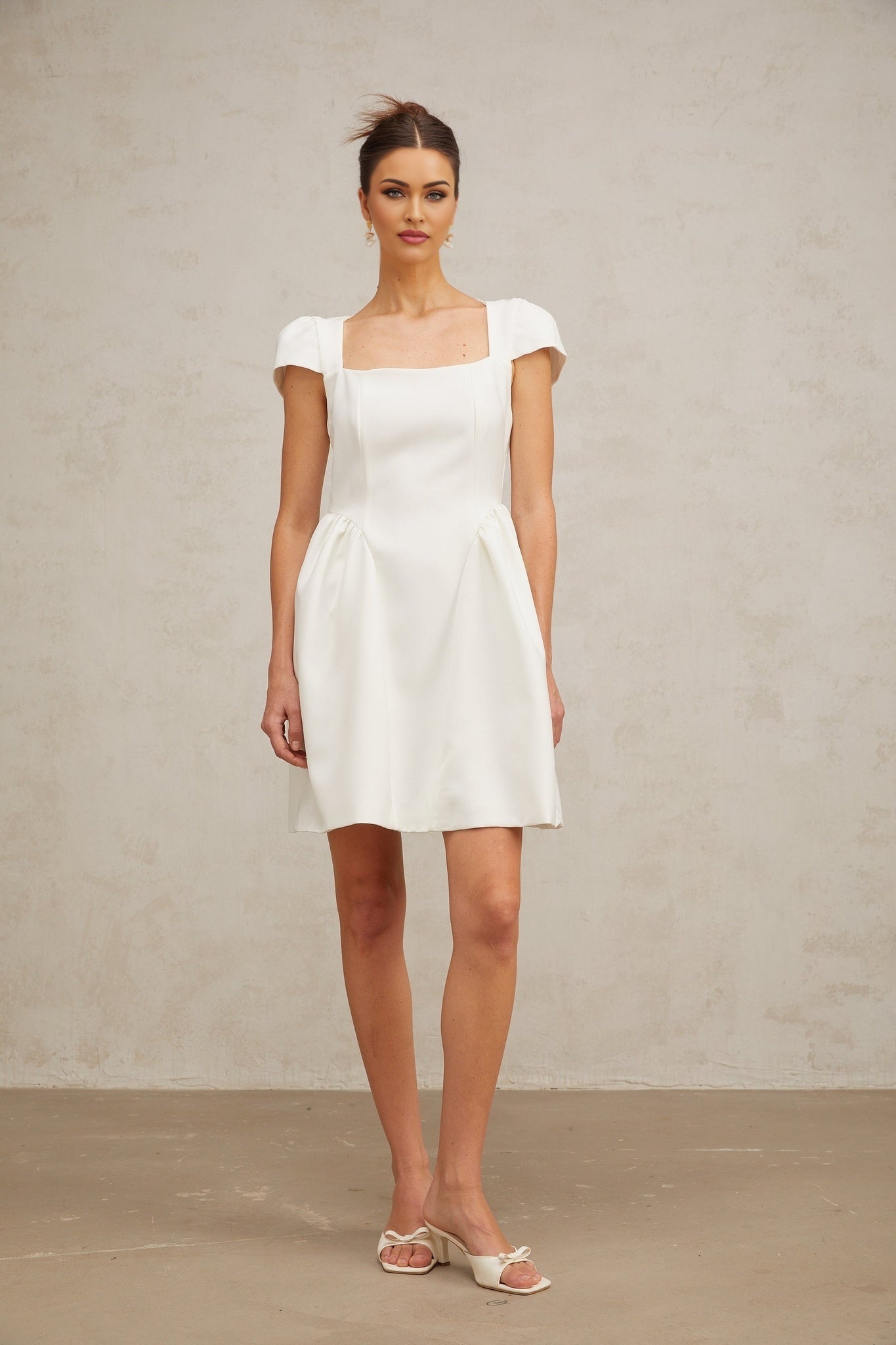 Ambra Mini Dress - Square Neck - Cap Sleeves - Open Back - Pleated Detailing