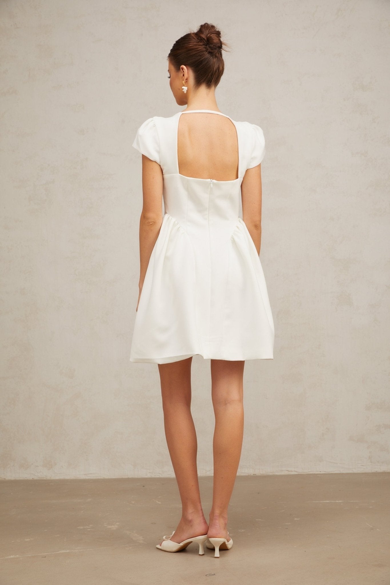 Ambra Mini Dress - Square Neck - Cap Sleeves - Open Back - Pleated Detailing