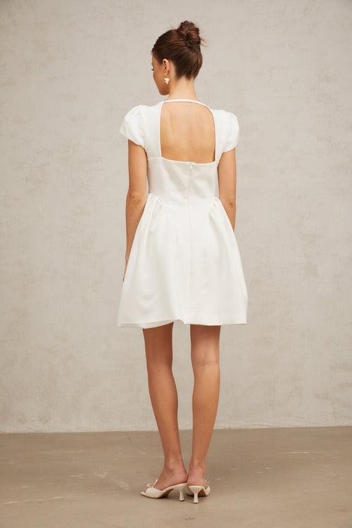 Ambra Mini Dress - Square Neck - Cap Sleeves - Open Back - Pleated Detailing