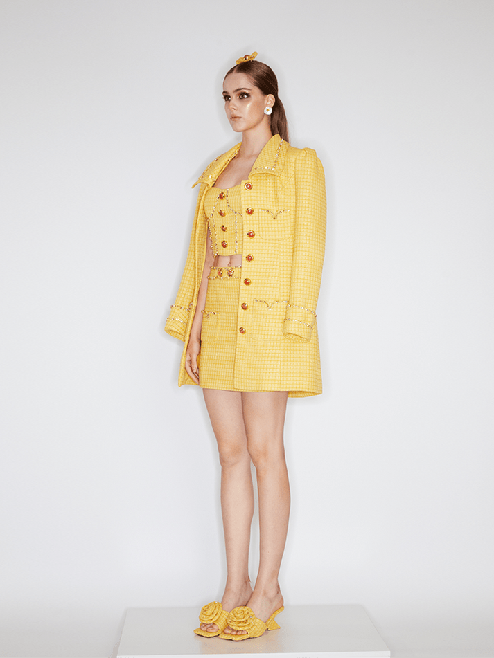 Ambrogina Coat - Fitted Silhouette - Mid - Thigh Length - Durable And Comfortable Fabric - Vibrant Tweed Design - Premium Quality - Modern Look