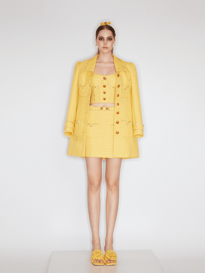 Ambrogina Coat - Fitted Silhouette - Mid - Thigh Length - Durable And Comfortable Fabric - Vibrant Tweed Design - Premium Quality - Modern Look
