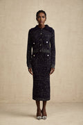Ambrogina Jacket & Skirt Set - Crochet Knit - Metallic Threading - Wide Lapels - Flap Pockets - Elegant Design