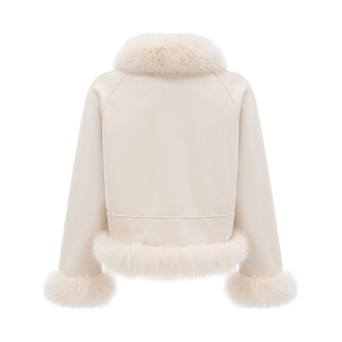 Amelia Coat - Lapel and Tied Neck - Raglan Sleeves - Padded Style - Cropped Length