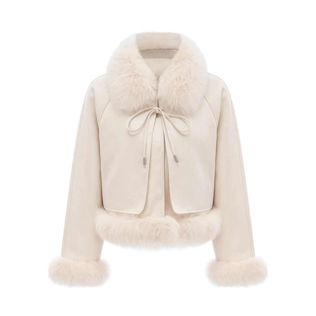 Amelia Coat - Lapel and Tied Neck - Raglan Sleeves - Padded Style - Cropped Length