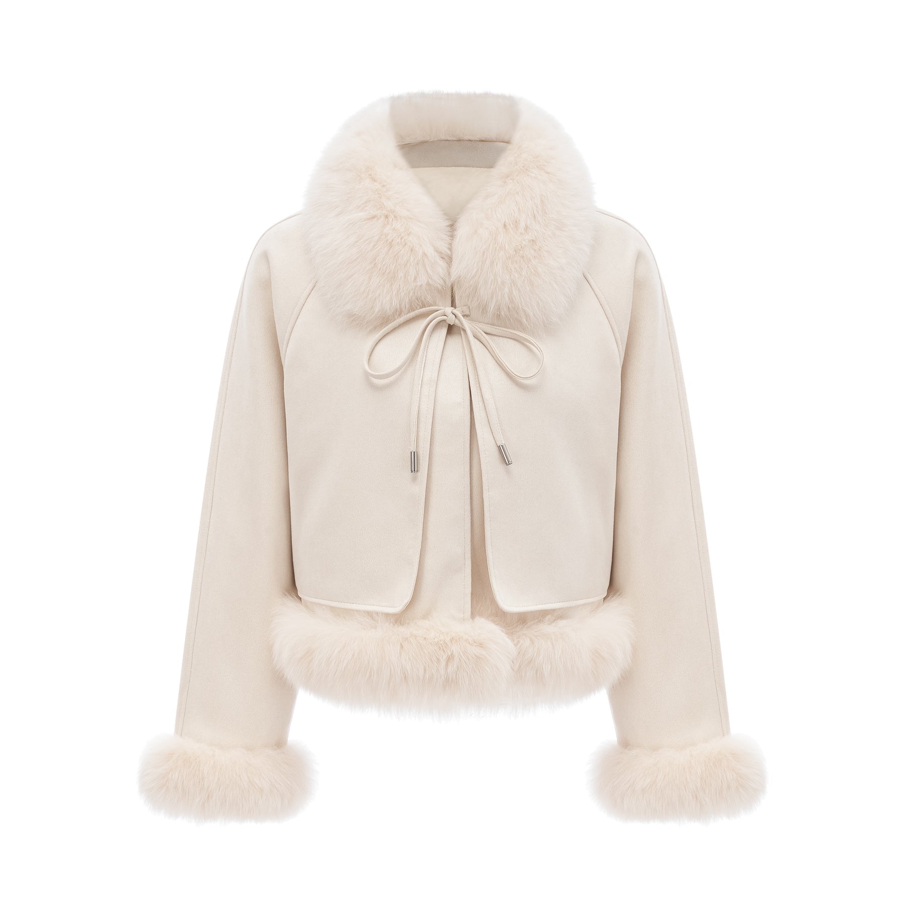 Amelia Coat - Lapel and Tied Neck - Raglan Sleeves - Padded Style - Cropped Length