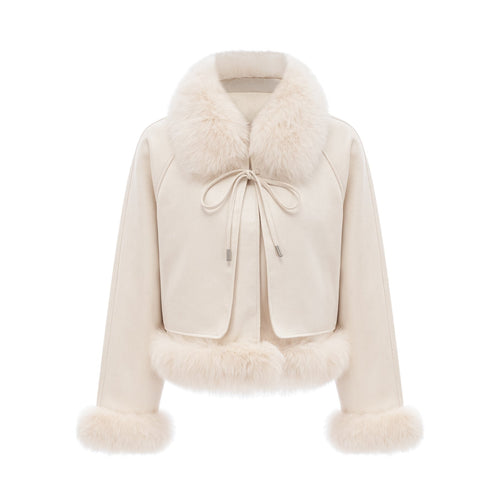 Amelia Coat - Lapel and Tied Neck - Raglan Sleeves - Padded Style - Cropped Length