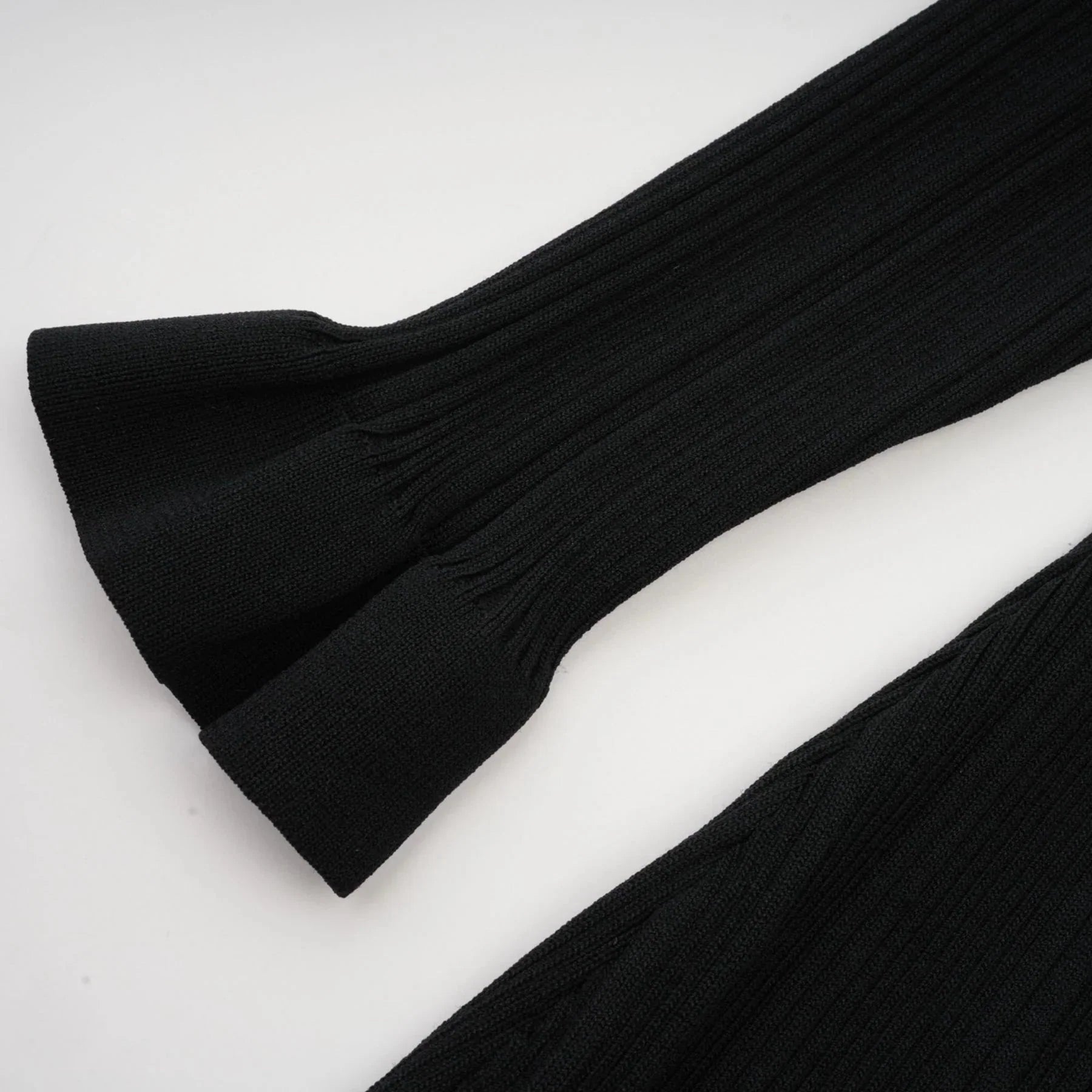 Amelia Midi Dress - Spread Collar - Long Sleeves - Ribbed Knit - Ruffle Details