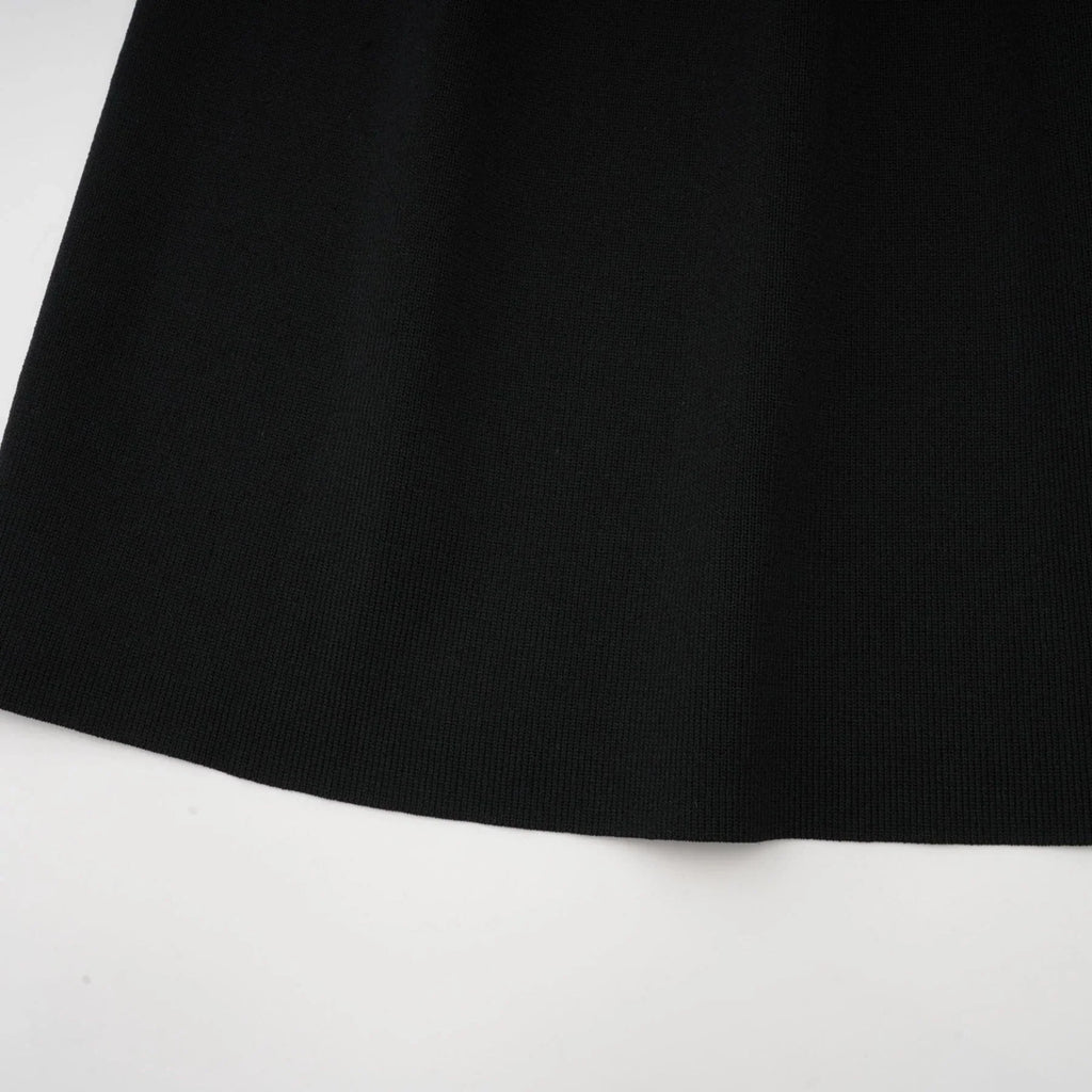 Amelia Midi Dress - Spread Collar - Long Sleeves - Ribbed Knit - Ruffle Details