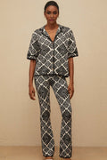 Amelia Shirt & Trousers Set - Notched Lapels - Patterned Jacquard - Knitted Construction - Front Button Fastening - Maxi Length