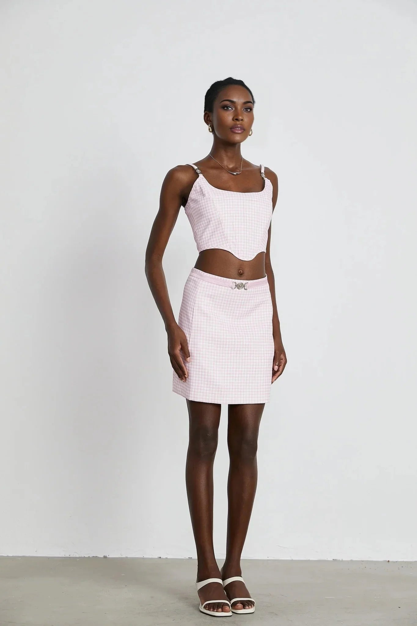 Amelia Virgin Wool Gingham Corset Top and Mini Skirt Set