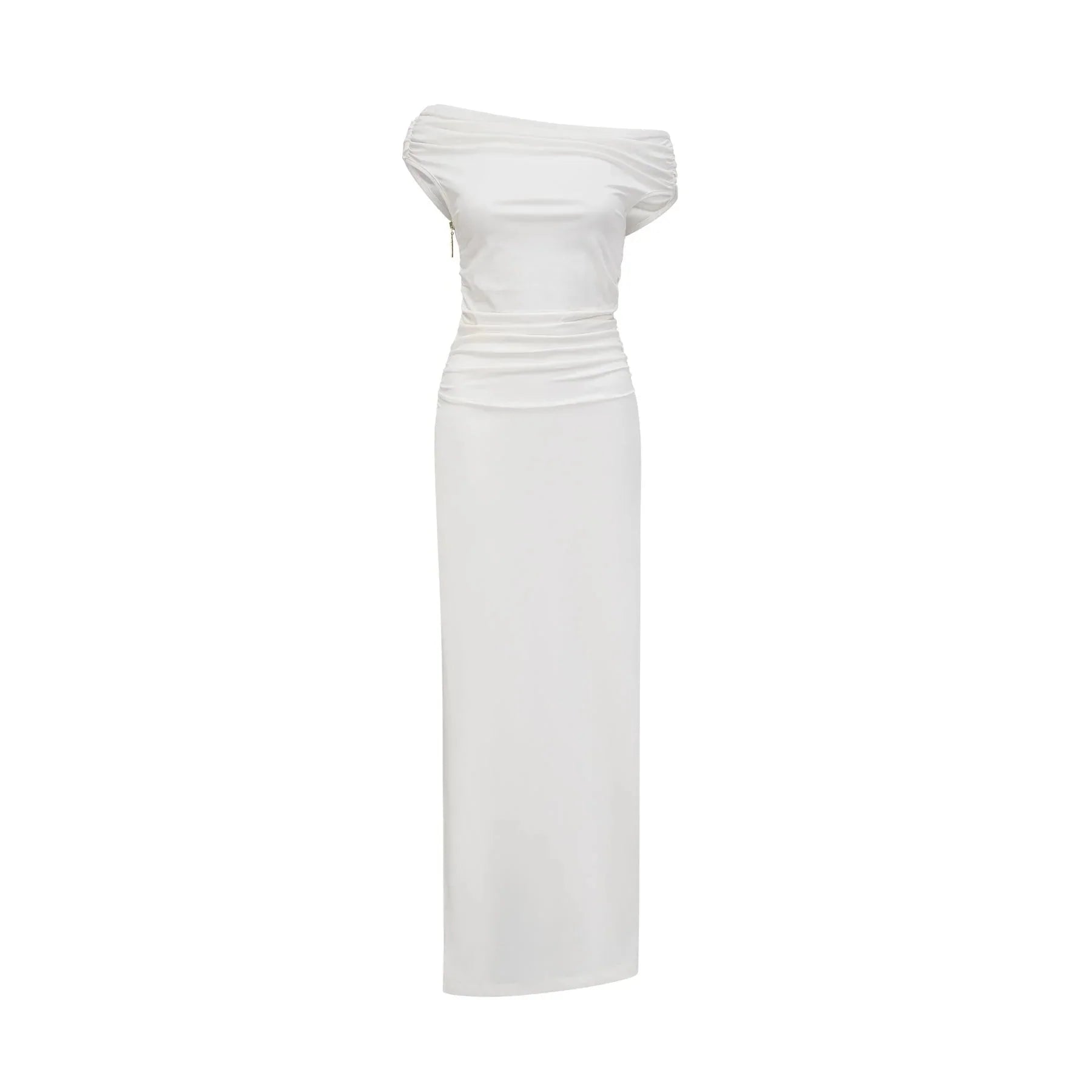 Amelina Maxi Dress - Off - The - Shoulder Design - Side Zip Fastening - Pleat Detailing - Side Slit Feature
