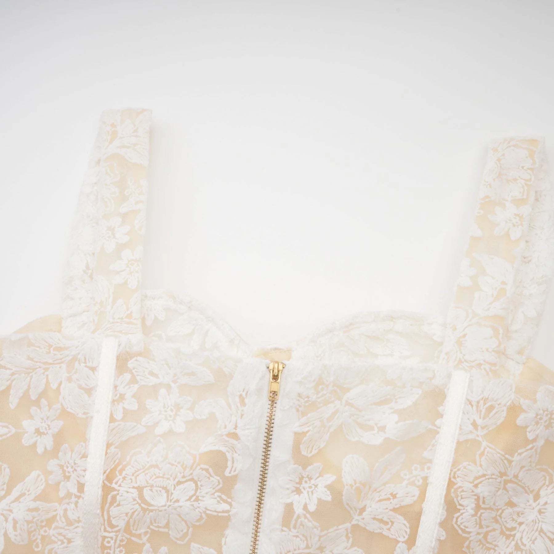 Amelina Midi Dress - Bustier Style - Corset Detailing - Embroidered Design - Spaghetti Straps - Rear Zip Fastening