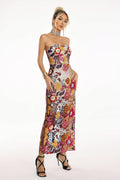 Amy Multicolor Floral Glitter Maxi Dress Strapless Sequin Embellished Vibrant Patterns Fitted Bodice Flowing Silhouette Evening Events Summer Weddings Chic Sophisticated Vibe