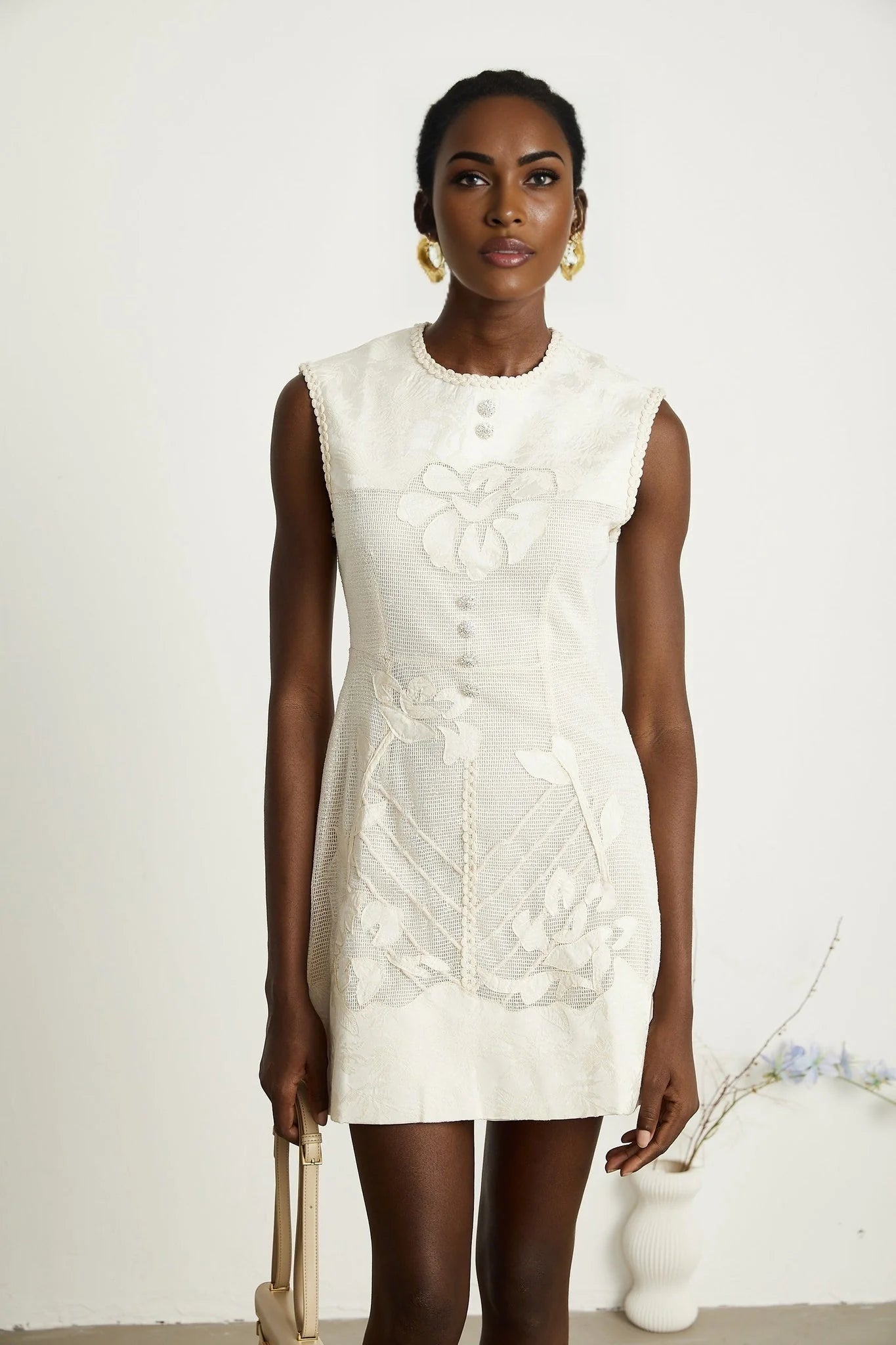 Amy Mini Dress – Jacquard – Netted Construction – Bead Embellishment