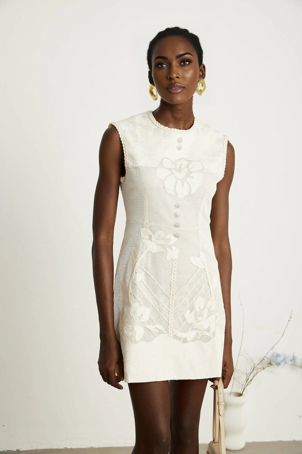 Amy Mini Dress – Jacquard – Netted Construction – Bead Embellishment