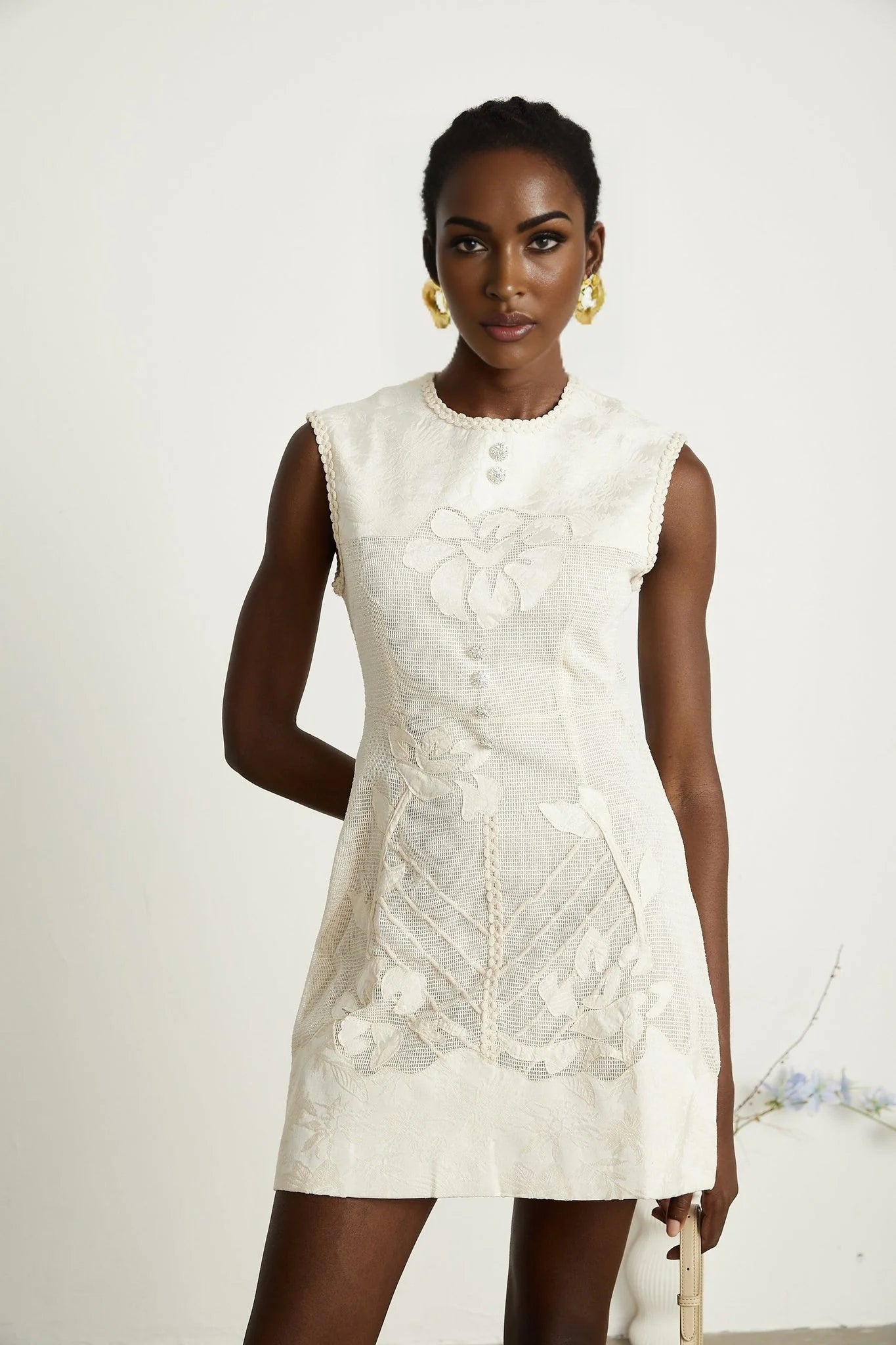 Amy Mini Dress – Jacquard – Netted Construction – Bead Embellishment