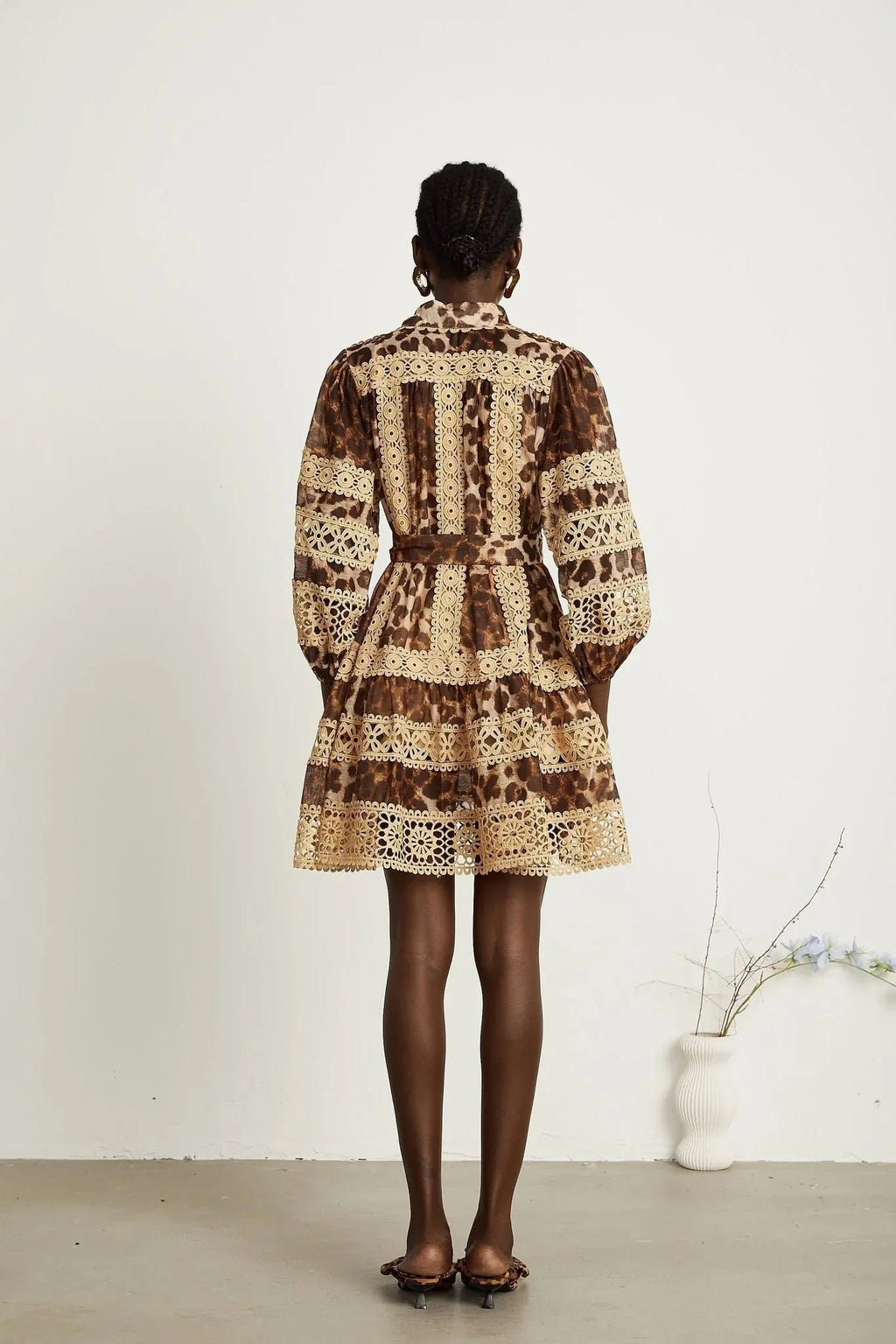 Amy Mini Dress - Lapel Detail - Leopard - Cut - Out Design - Button Fastening