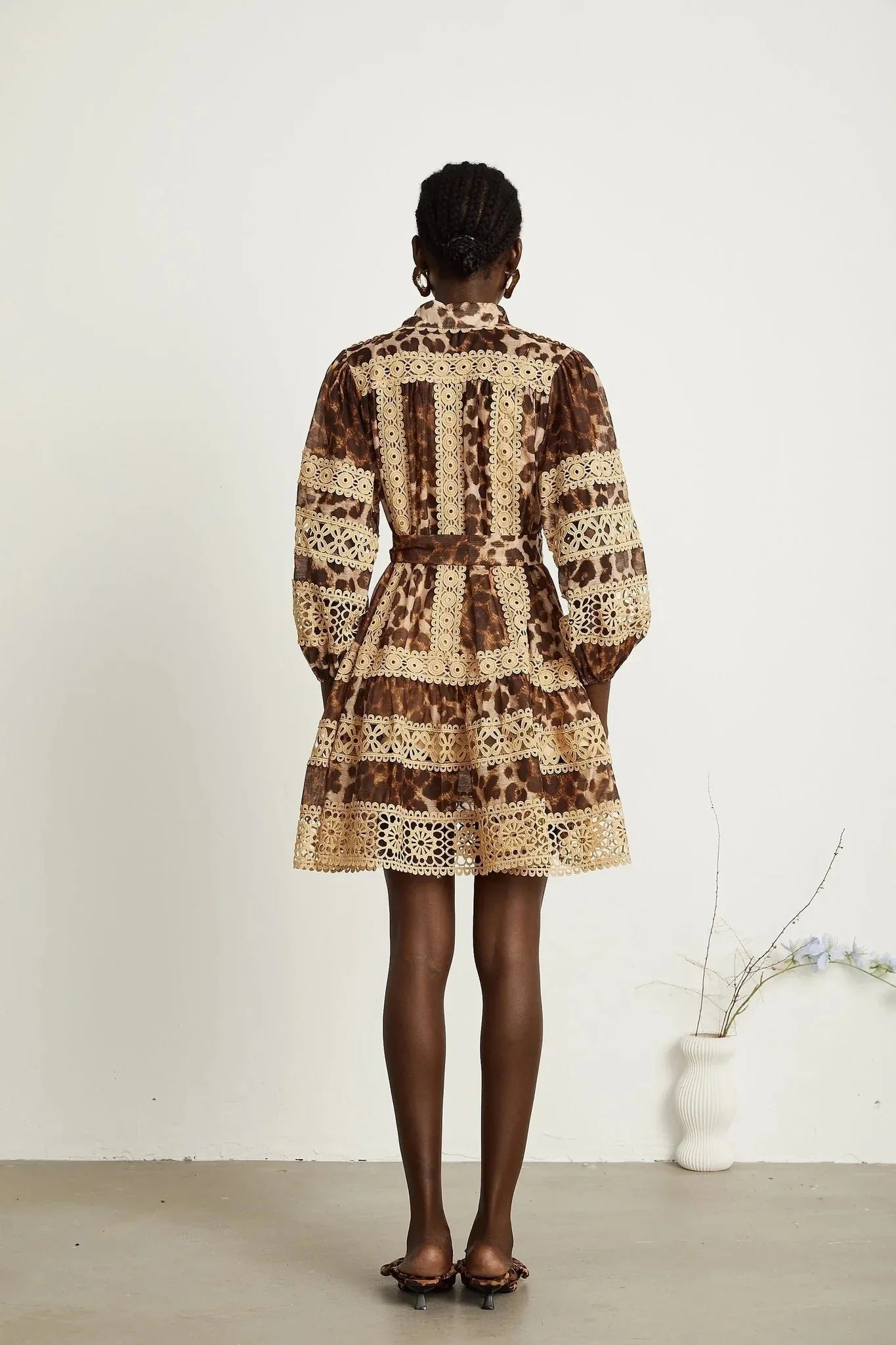 Amy Mini Dress - Lapel Detail - Leopard - Cut - Out Design - Button Fastening