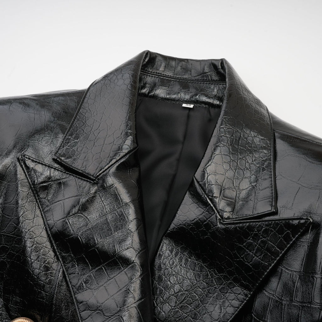 Anastasia Jacket - Peak Lapels - Buttoned Cuffs - Cinched Waist - Patent Finish