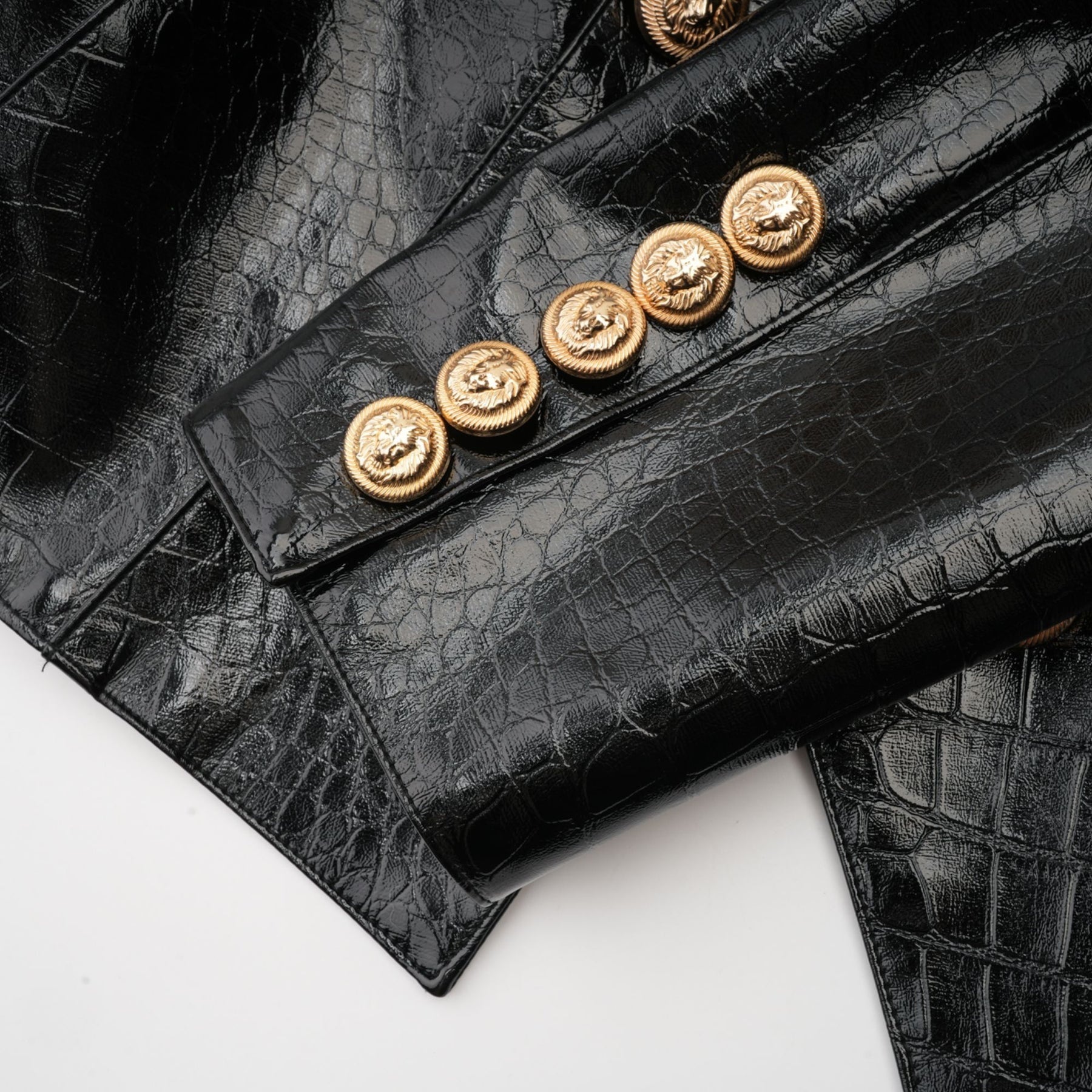 Anastasia Jacket - Peak Lapels - Buttoned Cuffs - Cinched Waist - Patent Finish