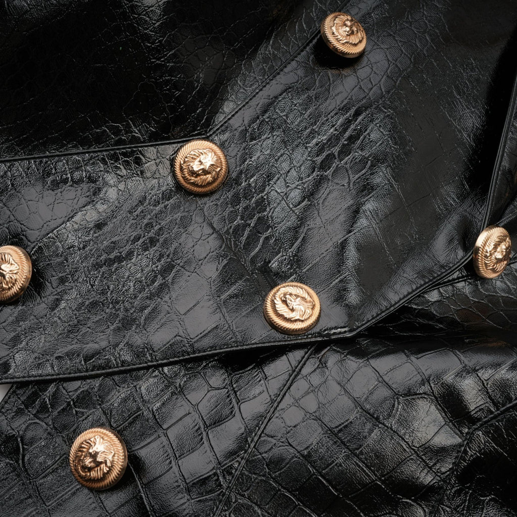 Anastasia Jacket - Peak Lapels - Buttoned Cuffs - Cinched Waist - Patent Finish