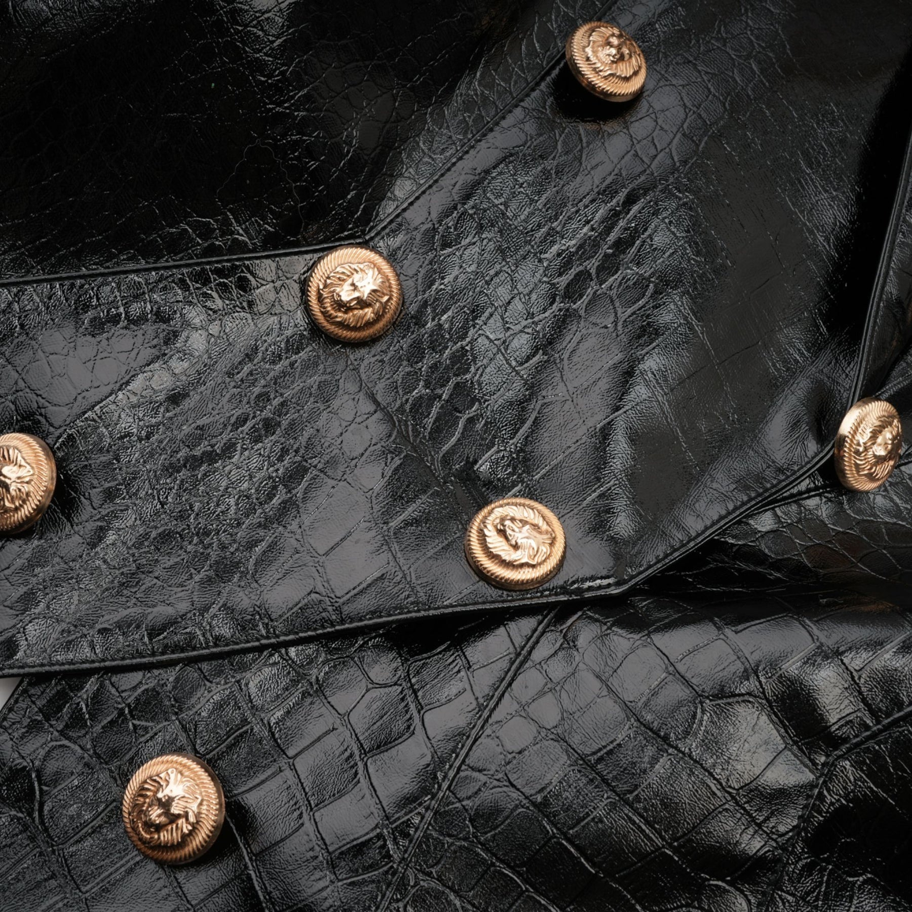 Anastasia Jacket - Peak Lapels - Buttoned Cuffs - Cinched Waist - Patent Finish