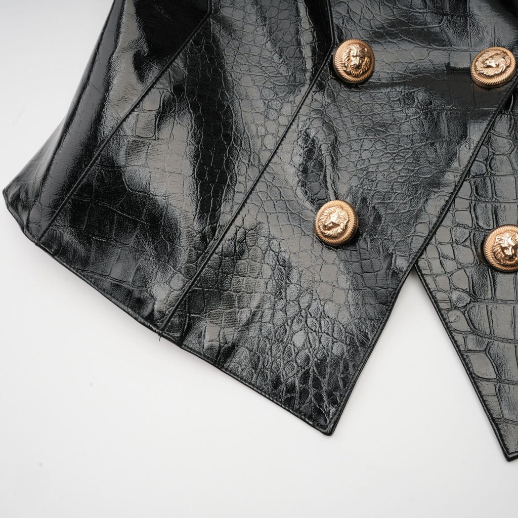 Anastasia Jacket - Peak Lapels - Buttoned Cuffs - Cinched Waist - Patent Finish