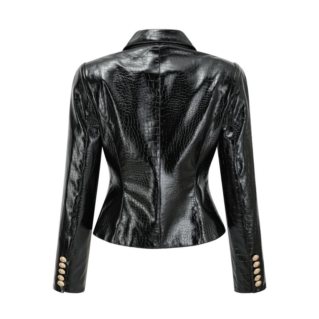 Anastasia Jacket - Peak Lapels - Buttoned Cuffs - Cinched Waist - Patent Finish