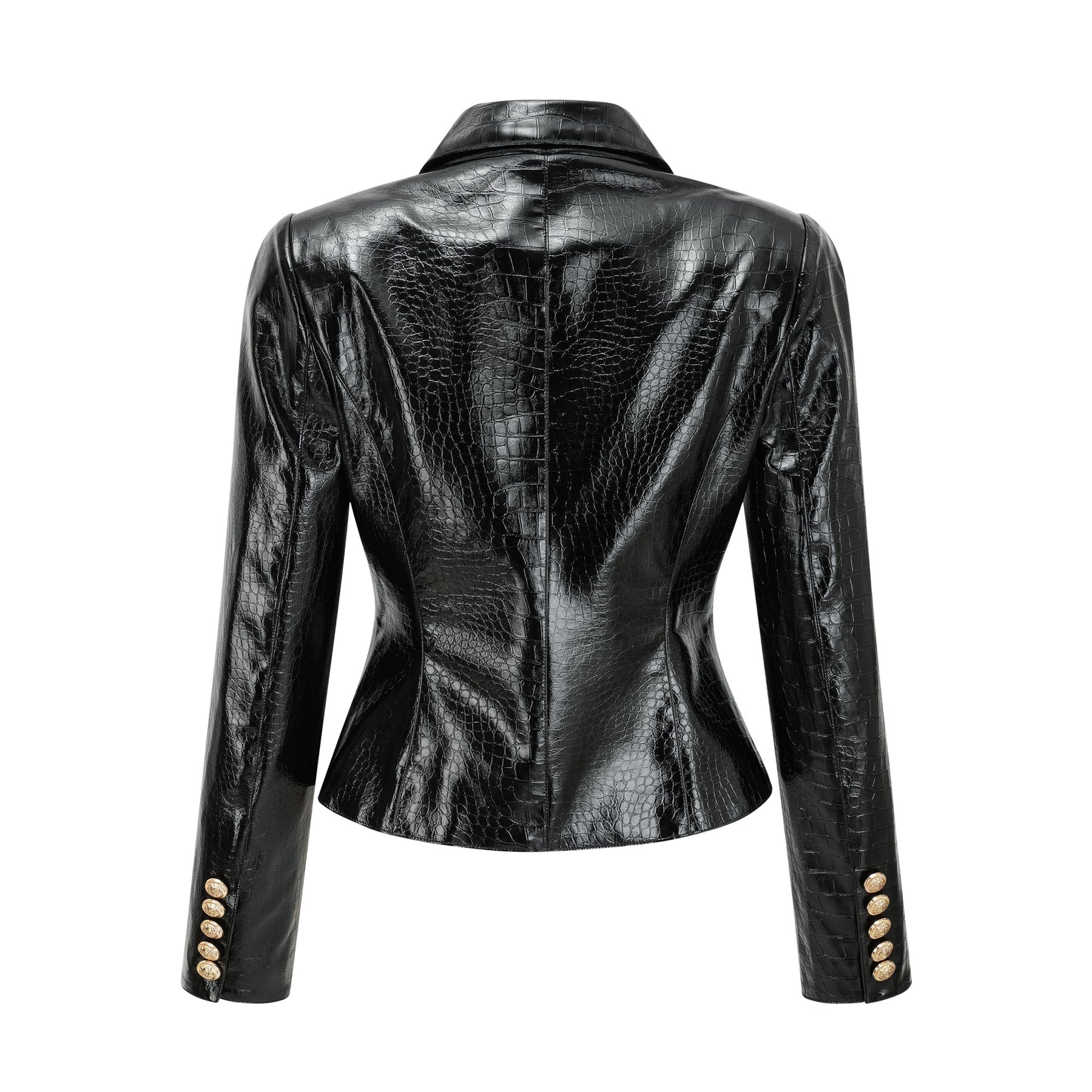 Anastasia Jacket - Peak Lapels - Buttoned Cuffs - Cinched Waist - Patent Finish